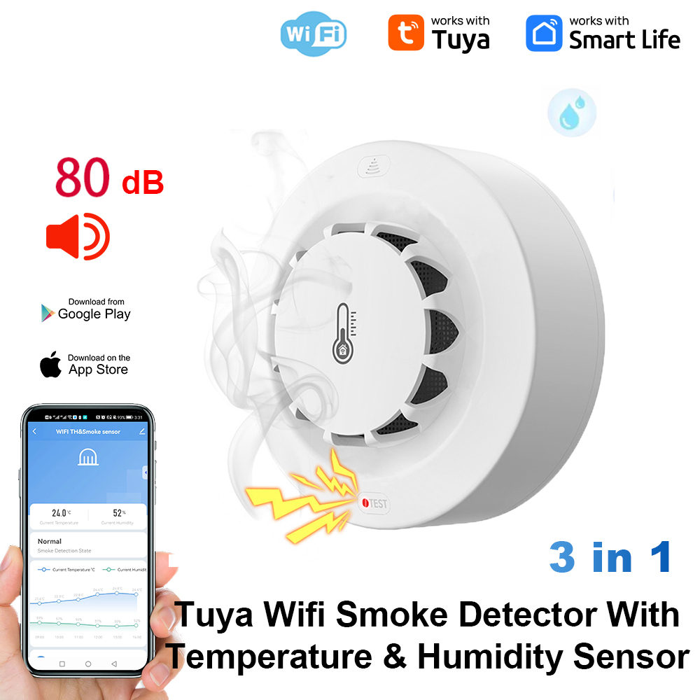Smoke Leak Detector - Tuya WiFi temperatuur- en vochtigheidssensor Rookmelder